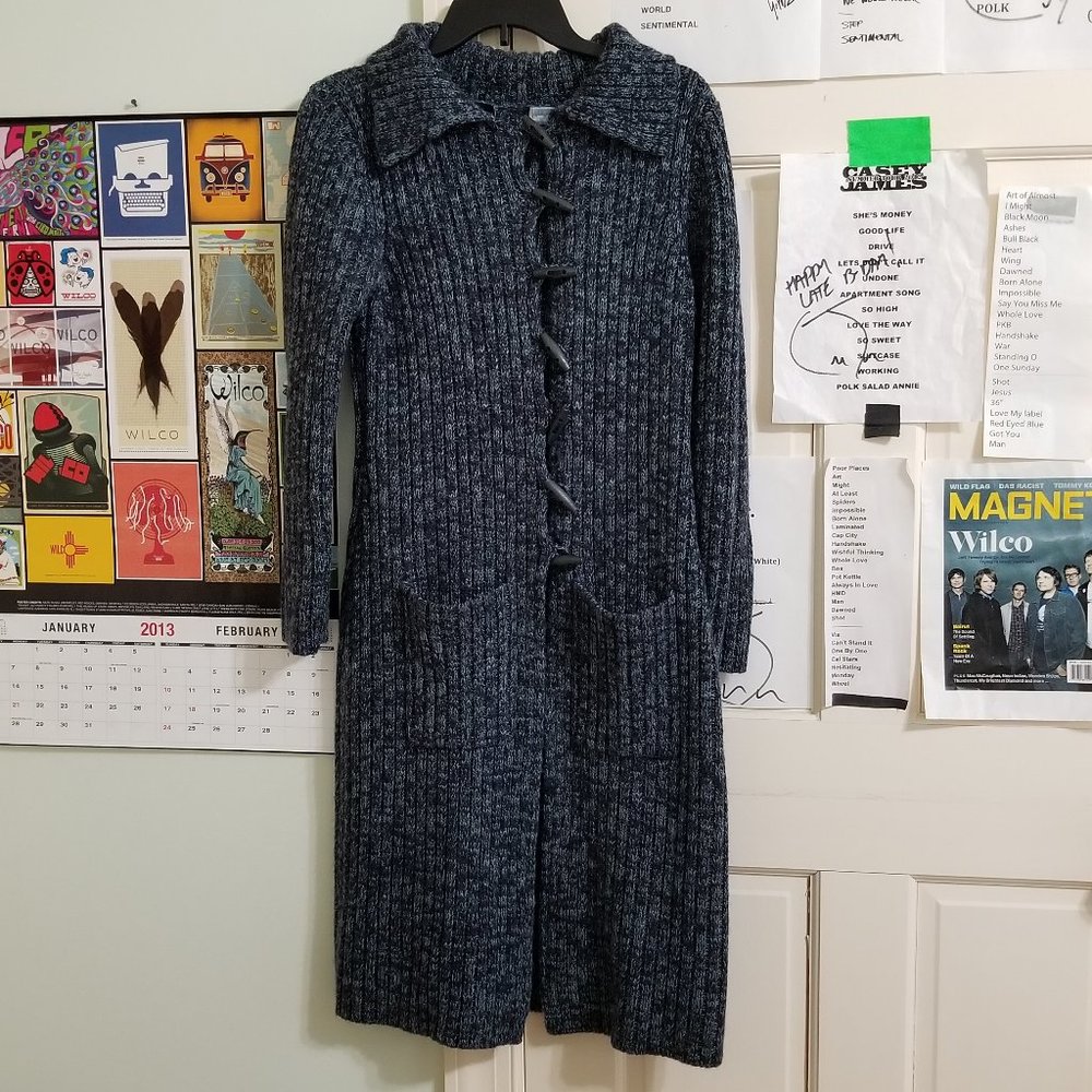 Moda International sweater Medium toggle button long cardigan duster knit Y2K